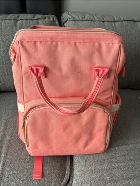 Coral Pink Canvas Tote Backpack/Diaper bag